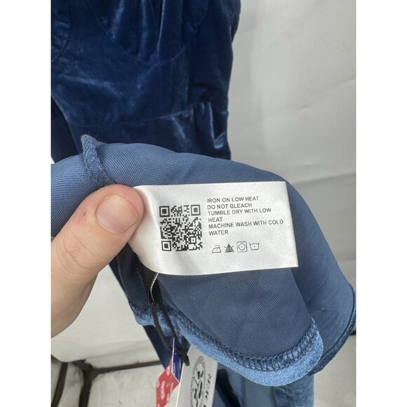 Cider Velour Witchy Celestial Midi Dress Women 0XL Blue Tie Shoulder Whimsigoth - Picture 6 of 8